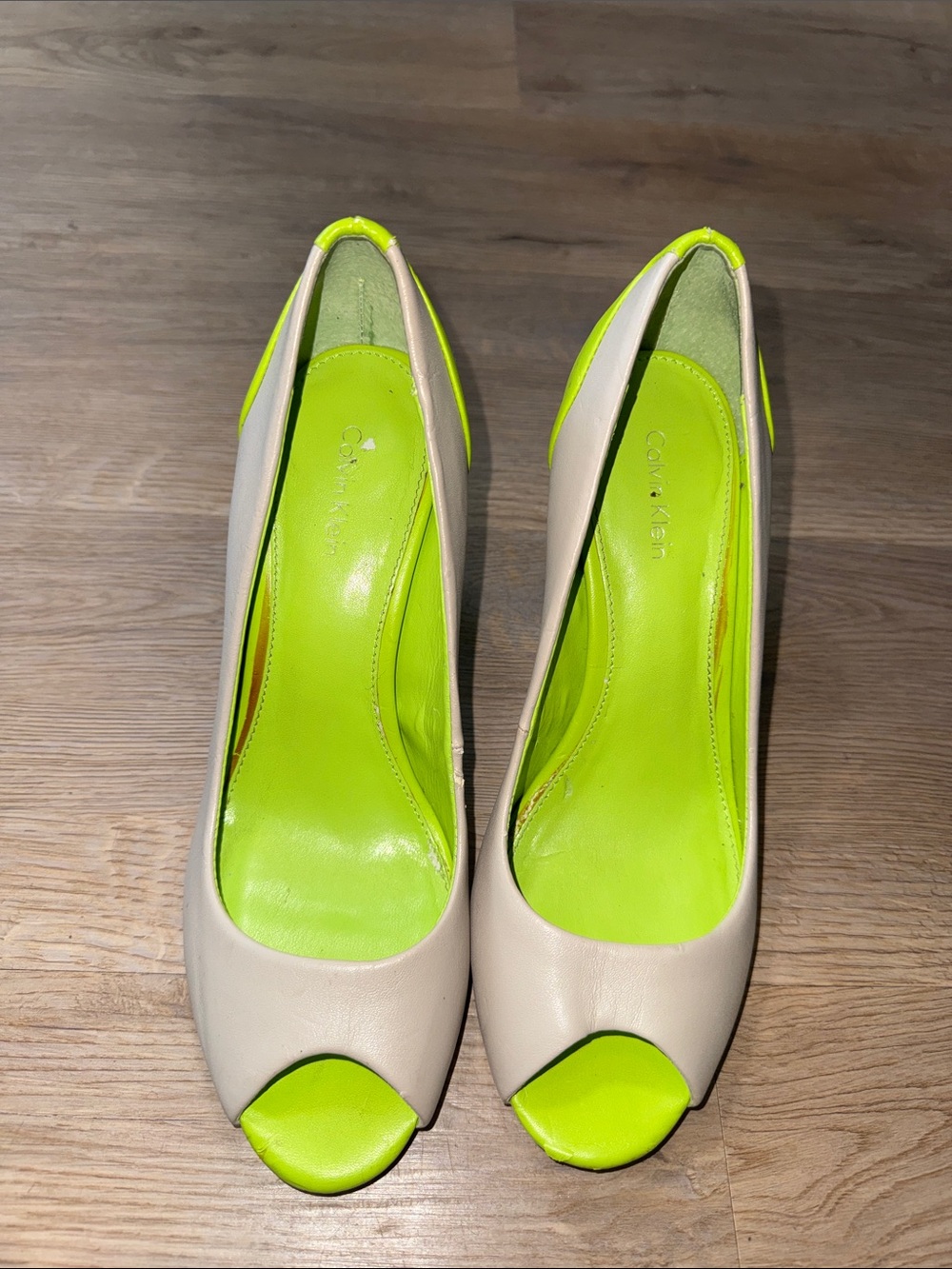 Calvin Klein Beige Pumps with Neon Green Accents